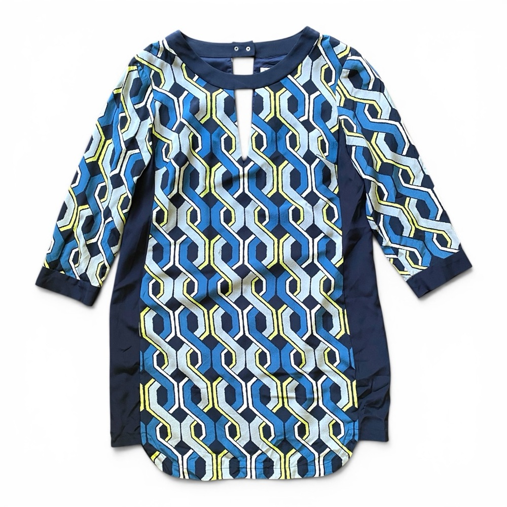 Trina Turk Blue Geometric Chainlink Darcie Coastline Tunic Shift Resort Dress